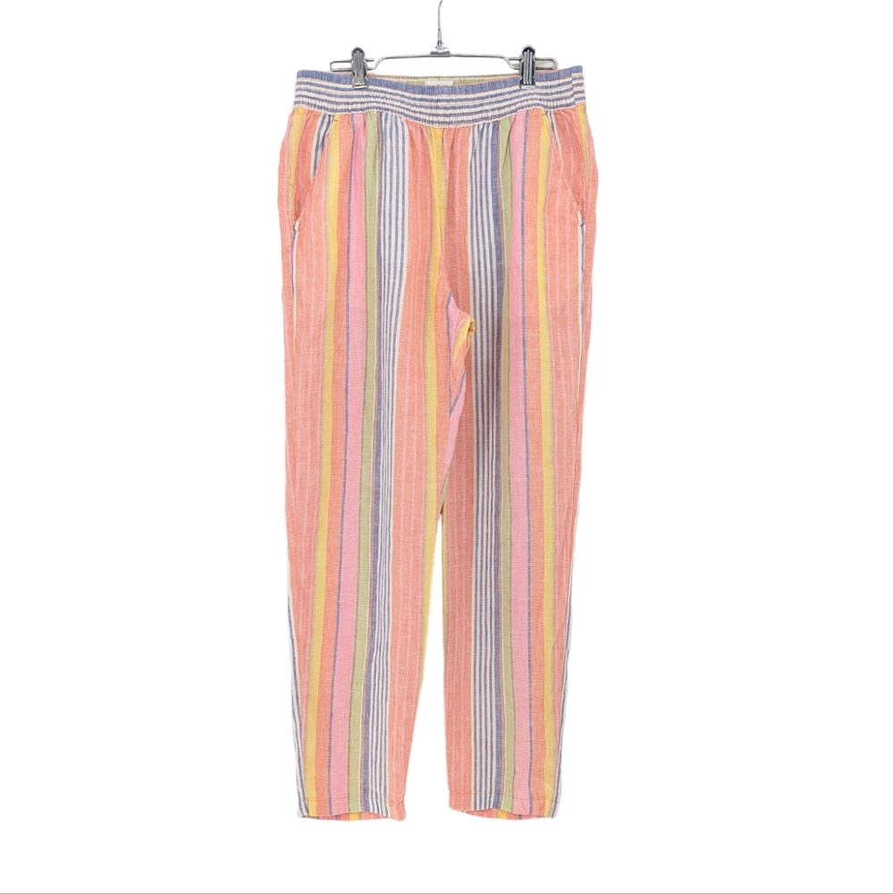 C&C California Linen Striped Pants Pink Size Medium